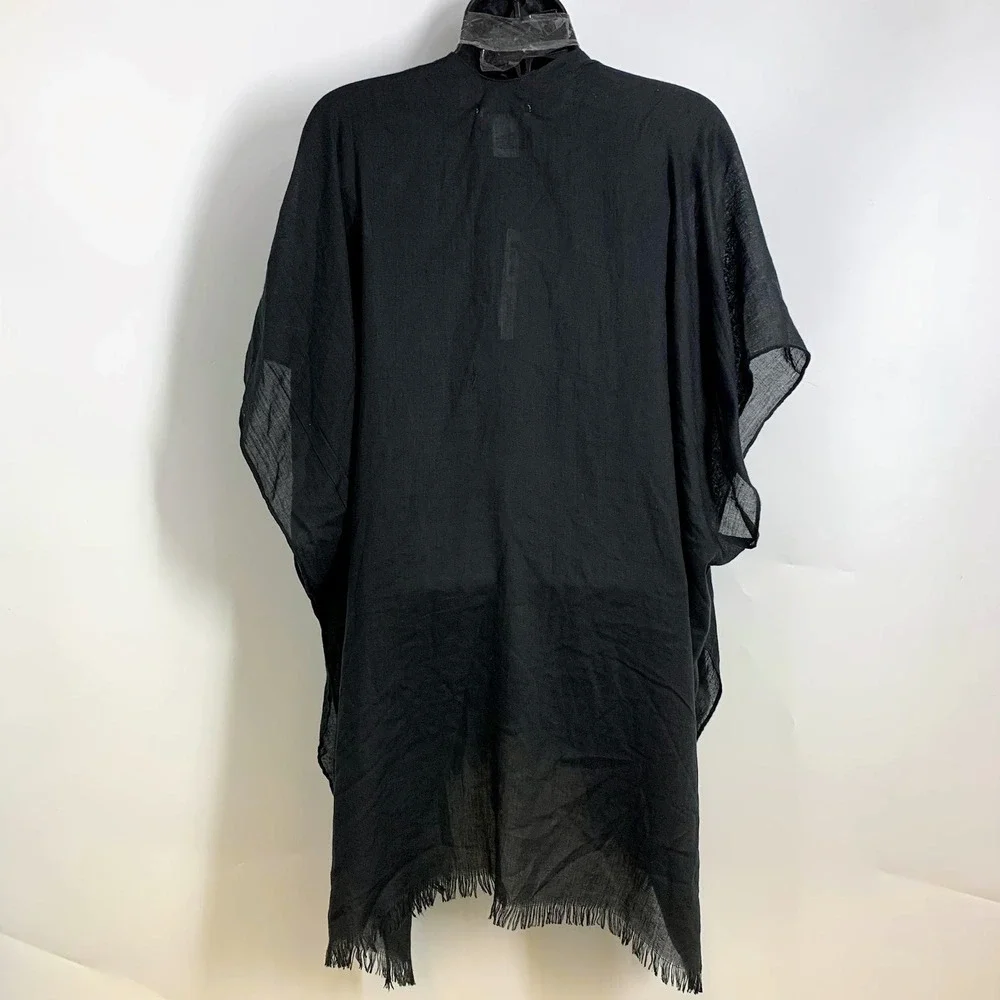 Steve‎ Madden Black One Size Open Front Fringe Scarf Wrap with White Bows